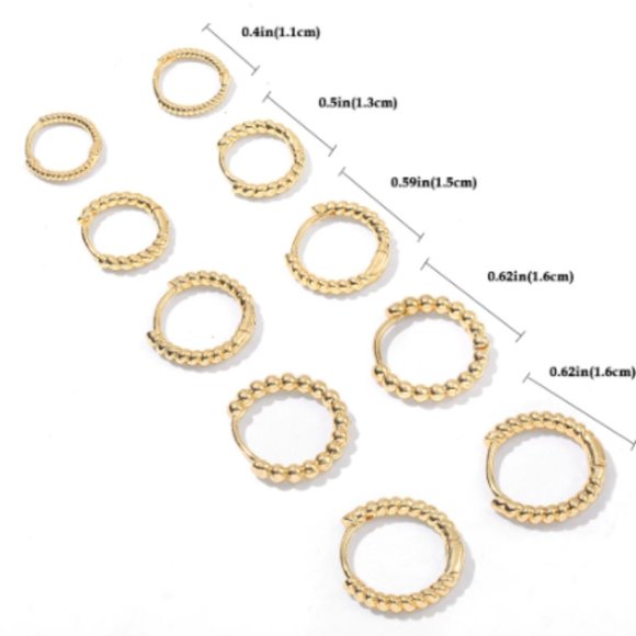 Set of four minimal round hoop earrings - Picture 4 of 6